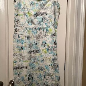 Y2K LA Girl White & Blue Novelty Print Summer Dress